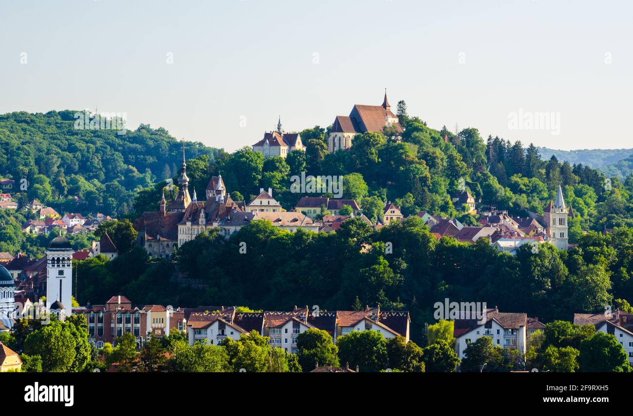 vue aérienne de la citadelle dans la ville roumaine de sighisoara Banque D'Images