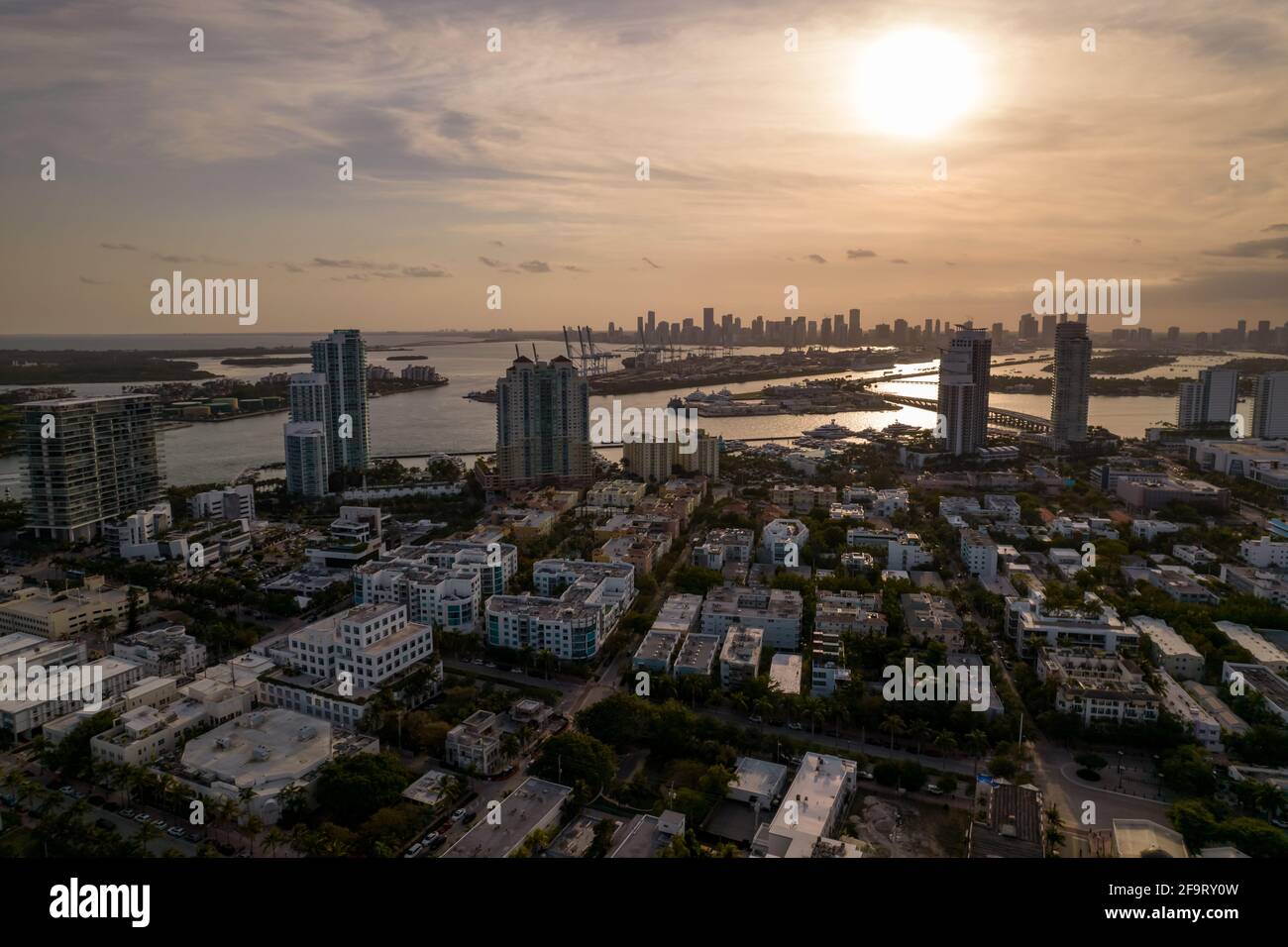 Coucher de soleil photo aérienne à Miami Banque D'Images