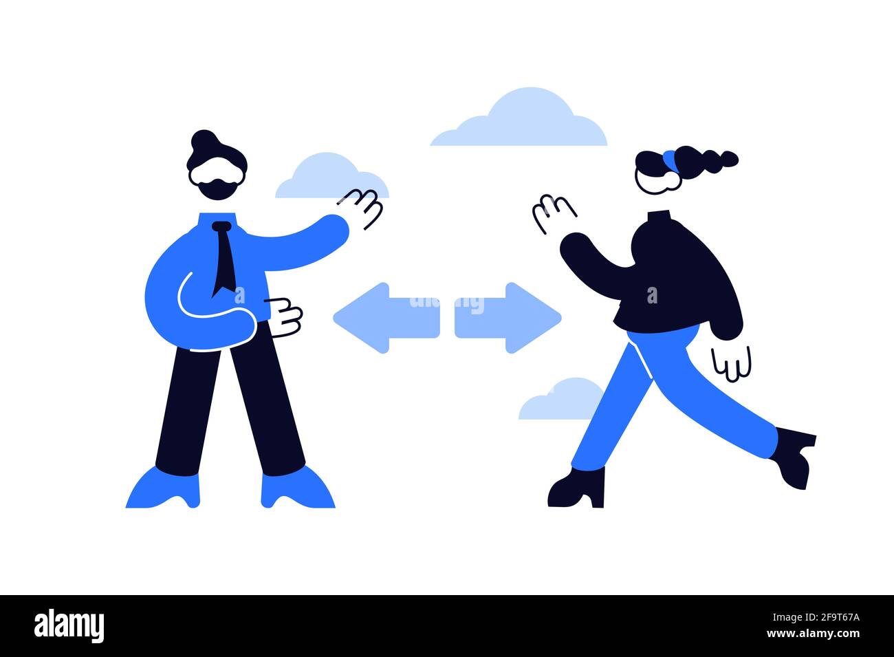 Les gens dans les masques gardant la distance de sécurité sociale Illustration de Vecteur