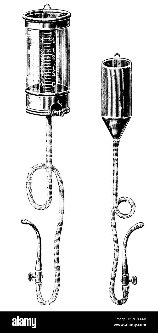 Irrigateur en verre avec tartre et arrolateur simple. Illustration du 19e siècle. Allemagne. Arrière-plan blanc. Banque D'Images