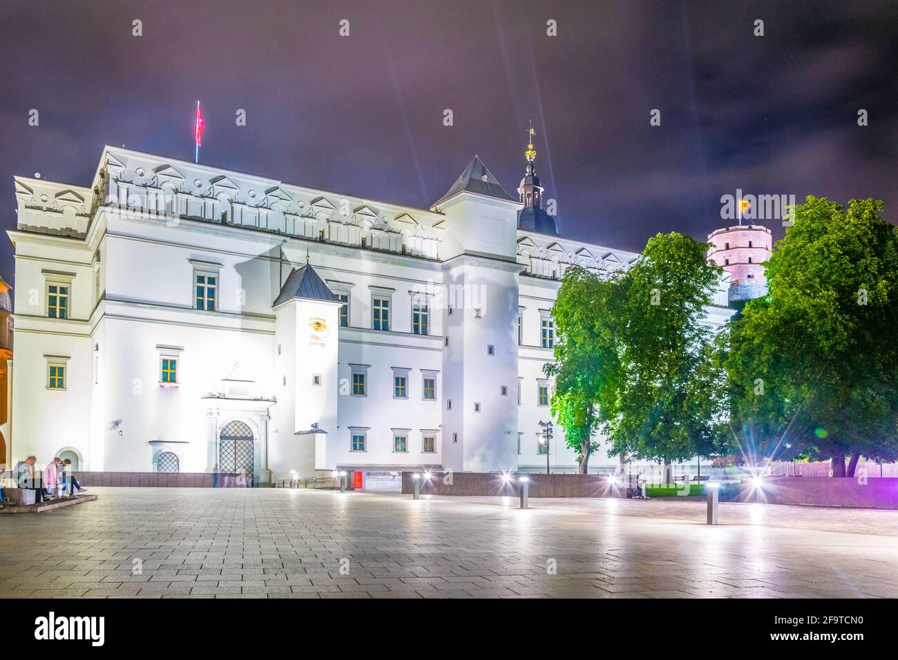 Vue nocturne du Palais du Grand-Duc à Vilnius, Lituanie Banque D'Images