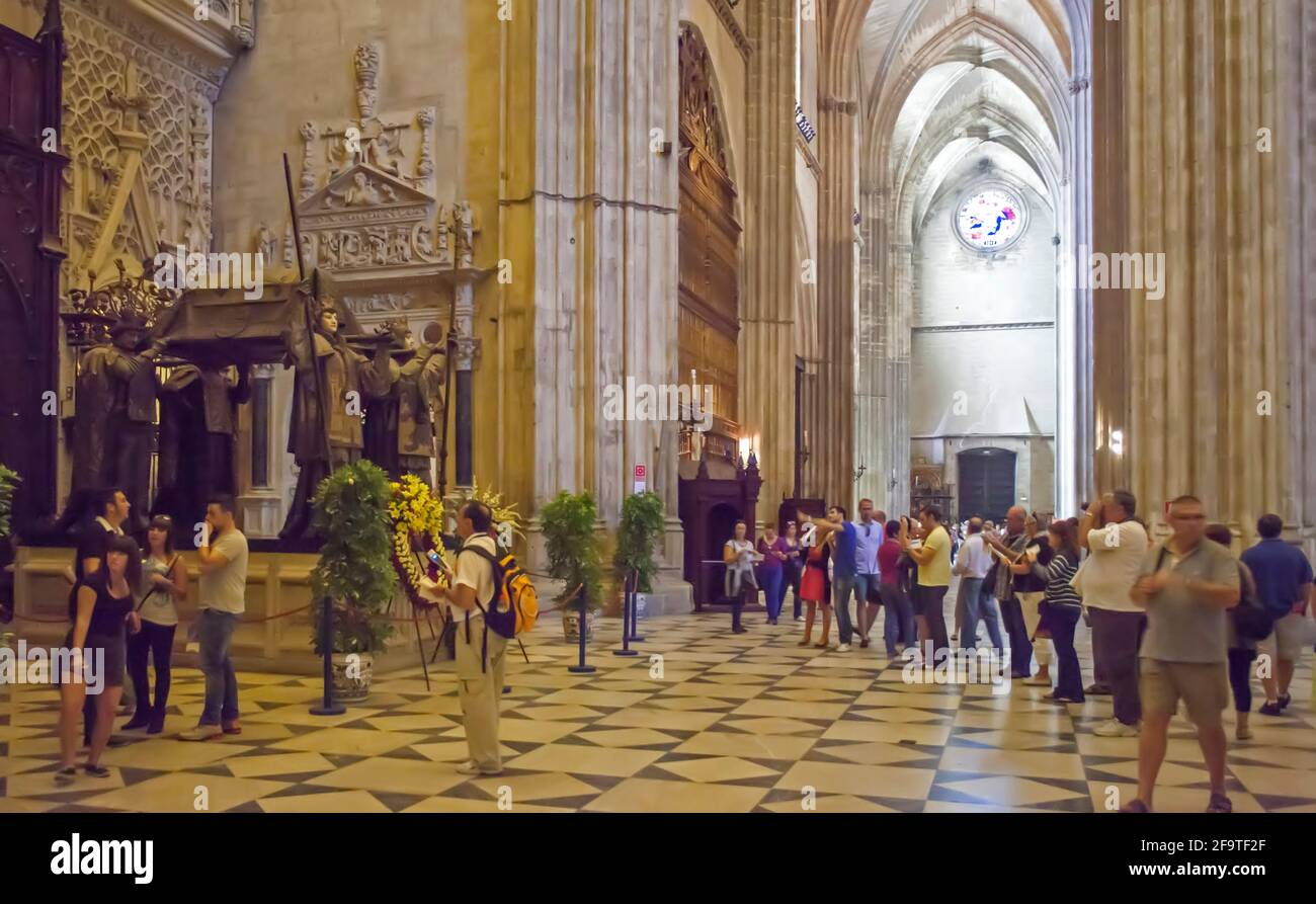 Tombe de Christophe Colomb, Cathédrale de Séville, Séville, Espagne Banque D'Images