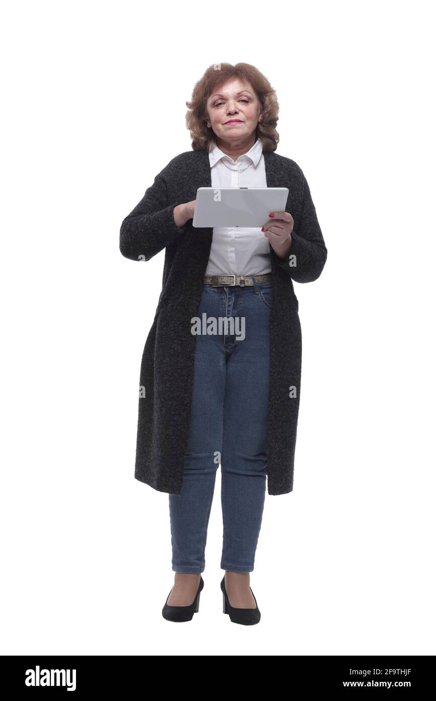 en pleine croissance. femme mature avec une tablette numérique. Banque D'Images