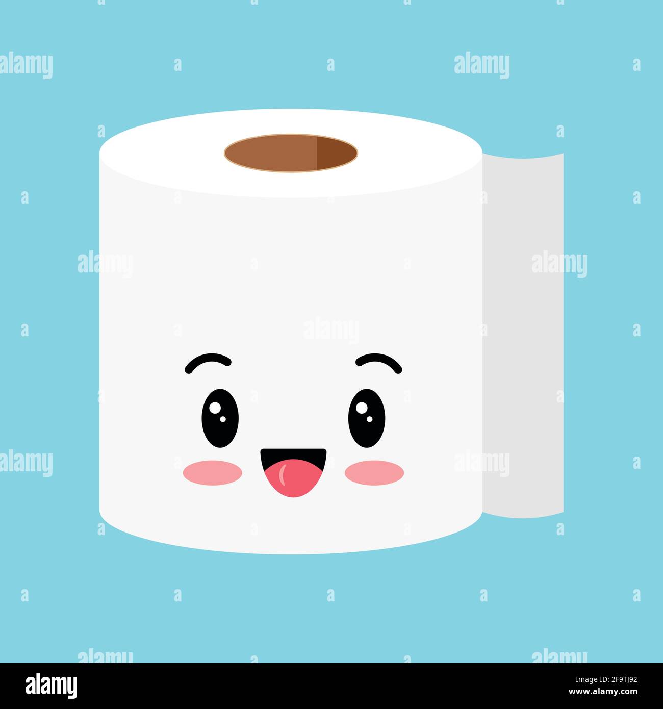Adorable rouleau de papier toilette avec face isolée sur fond. Illustration de Vecteur