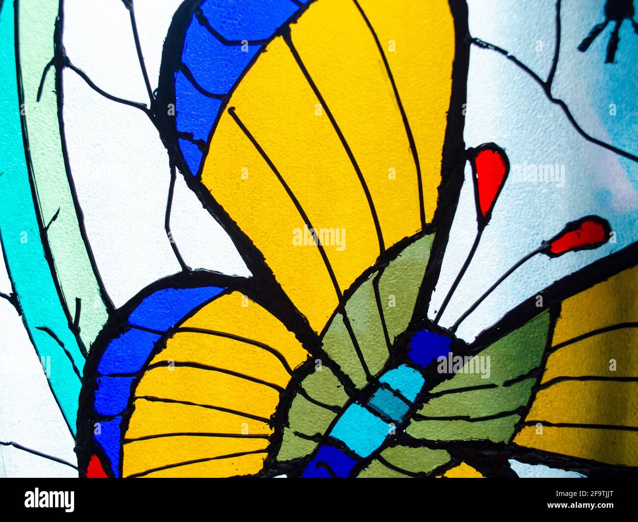 Vitraux. Détail papillon en vitreaux colorés Banque D'Images