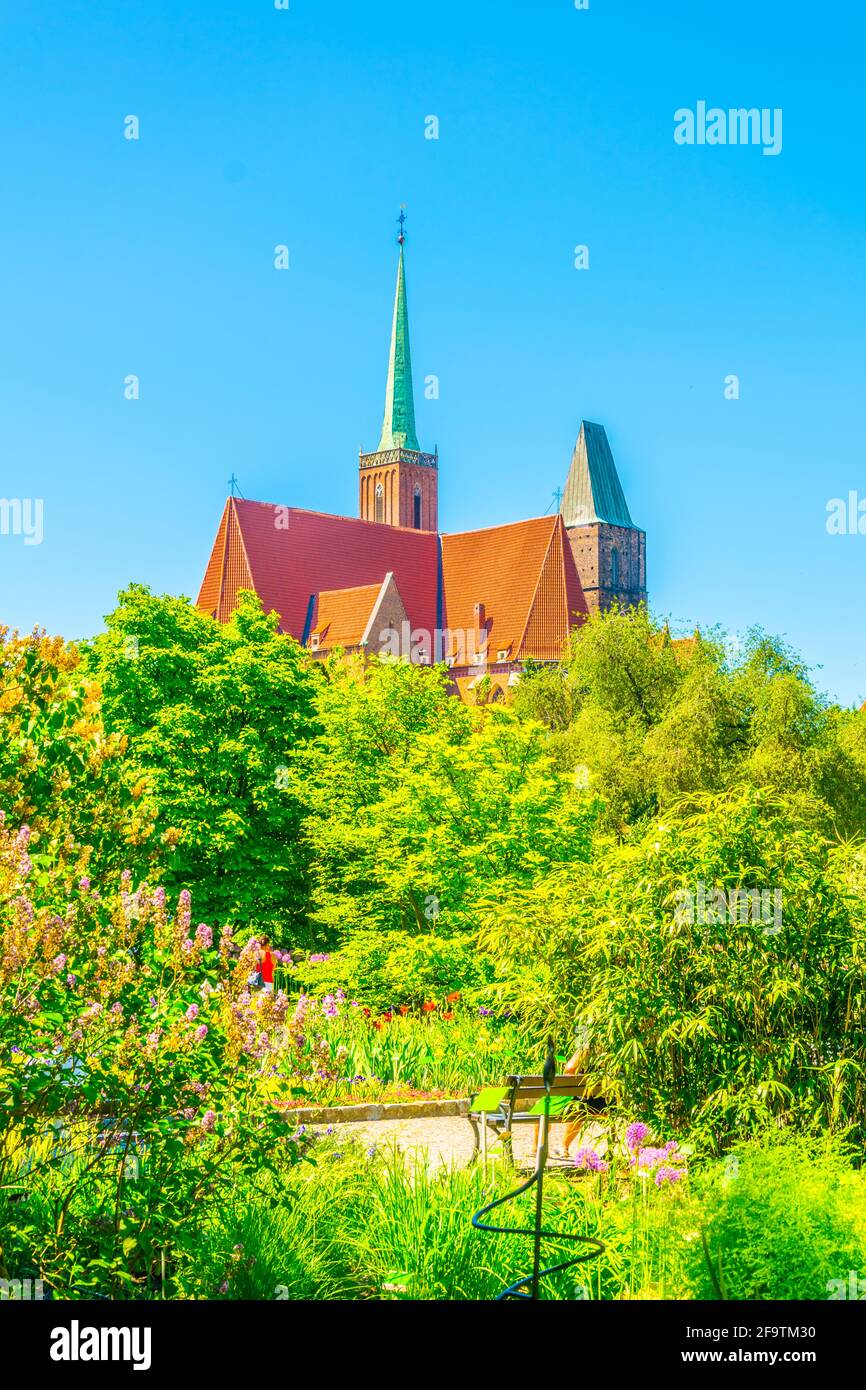 Église de la Sainte-Croix et Saint-Bartholomée vues depuis le jardin botanique de l'université à Wroclaw, en Pologne Banque D'Images