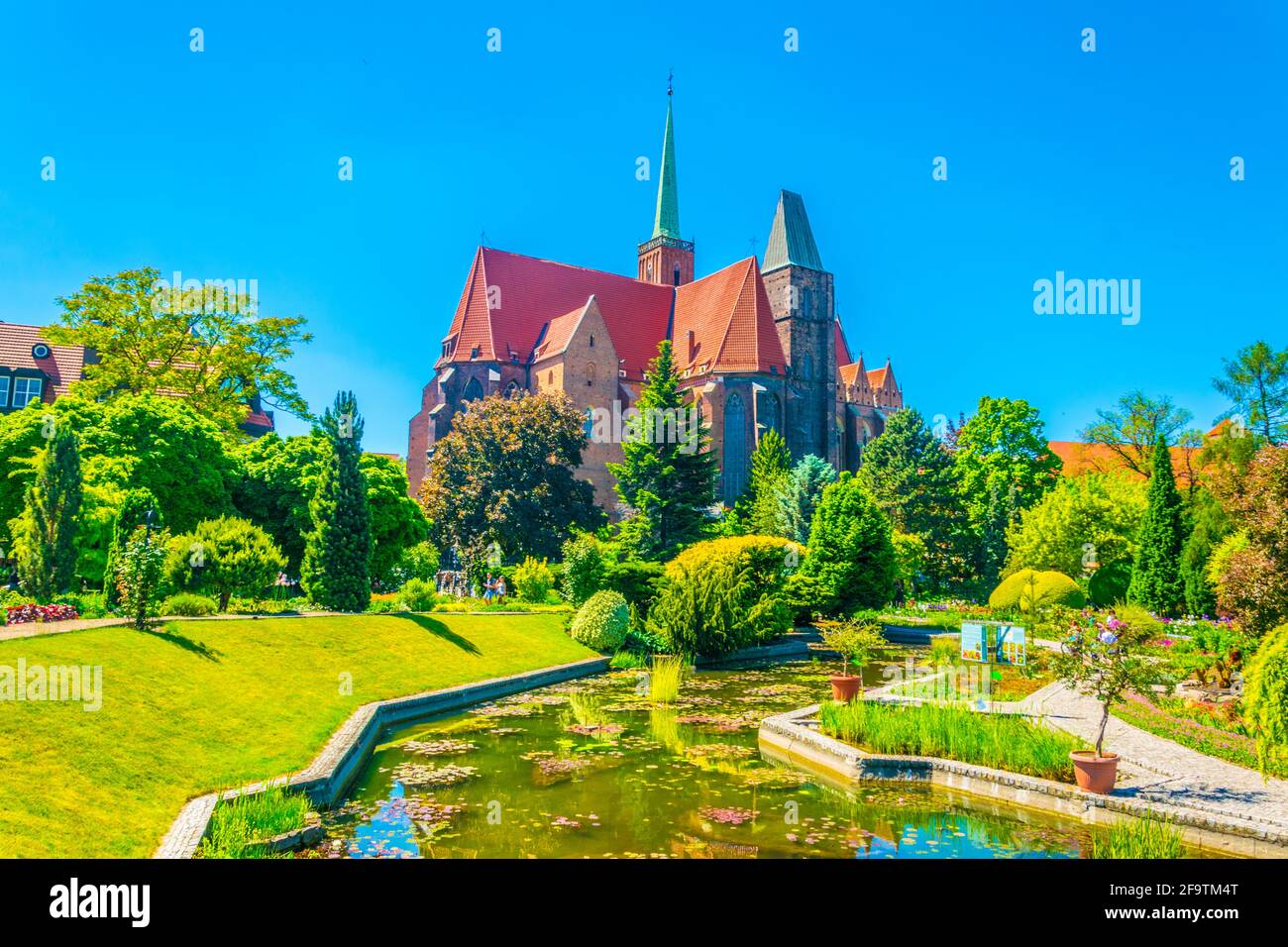 Église de la Sainte-Croix et Saint-Bartholomée vues depuis le jardin botanique de l'université à Wroclaw, en Pologne Banque D'Images