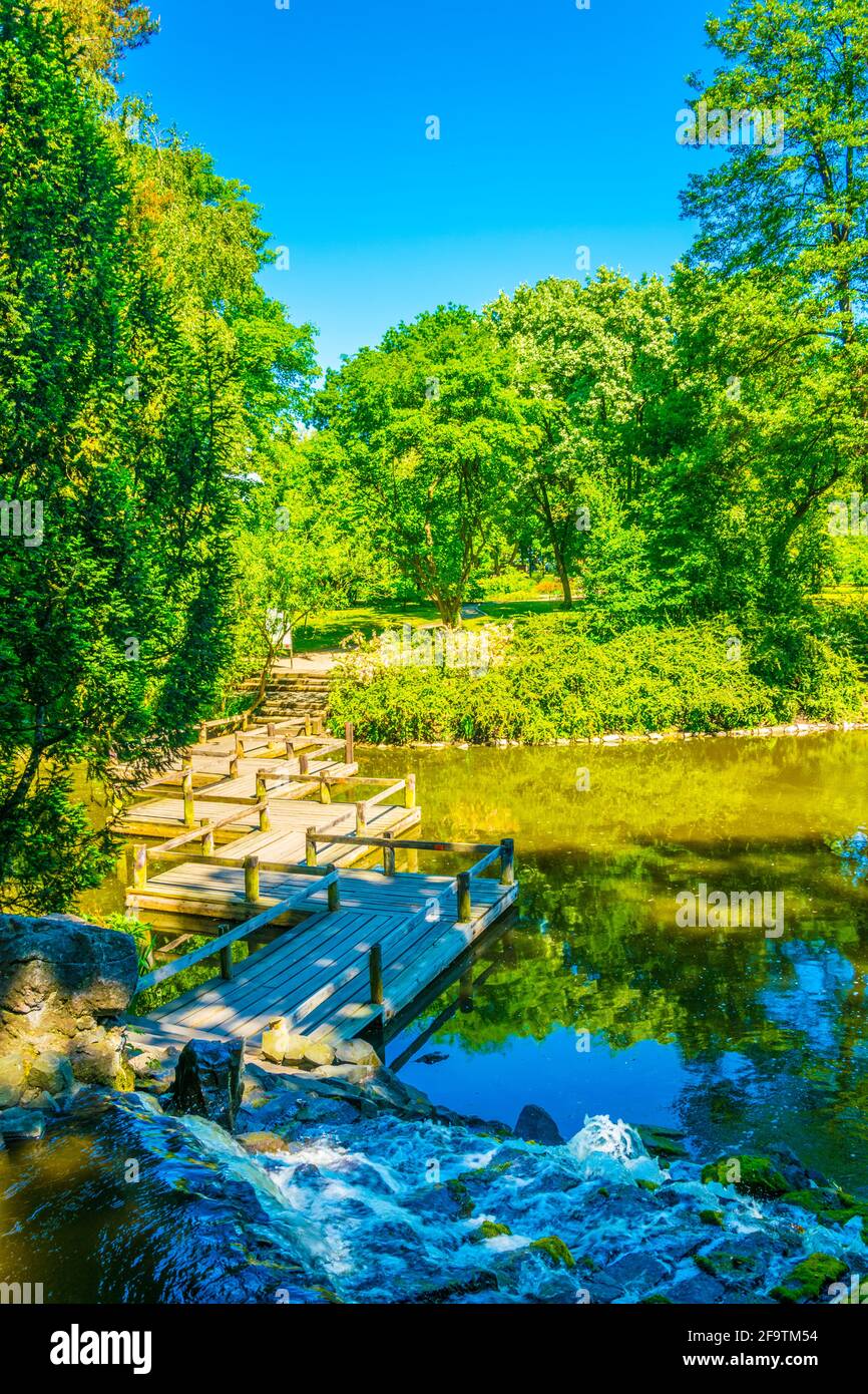 Un lac ornemental à l'intérieur du jardin botanique de l'Université de Wroclaw, Pologne Banque D'Images