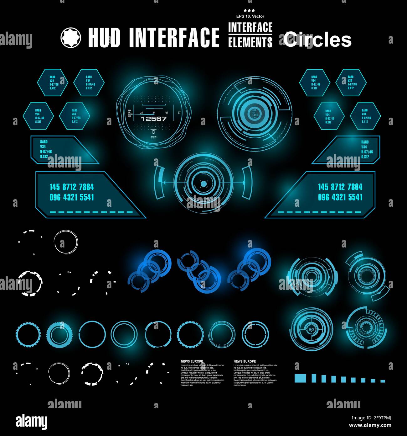 Interface utilisateur tactile graphique virtuel bleu futuriste Banque D'Images
