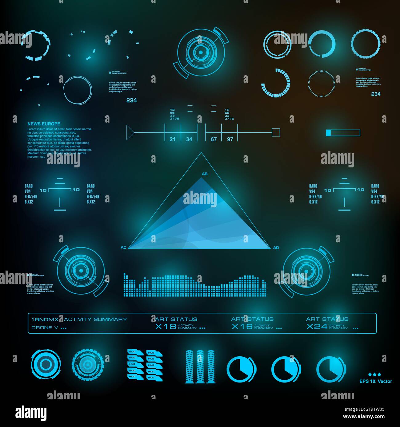 Interface utilisateur tactile graphique virtuel bleu futuriste Illustration de Vecteur