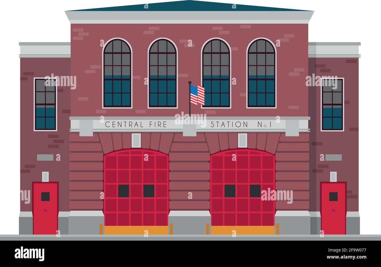 Illustration d'un joli vecteur de dessin animé d'une caserne de pompiers Illustration de Vecteur