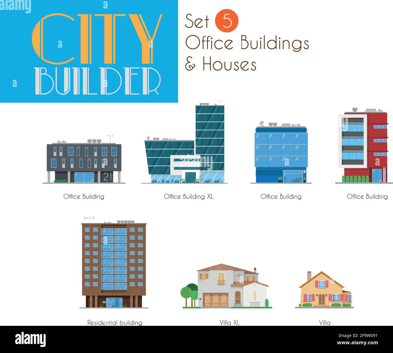 Ensemble City Builder 5 : immeubles de bureaux et maisons Illustration de Vecteur