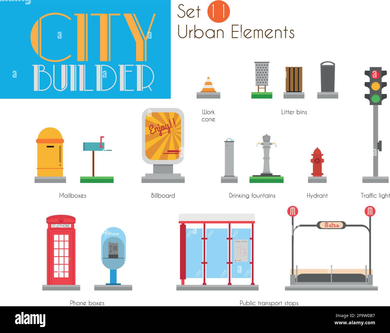 Ensemble City Builder 11 : éléments urbains Illustration de Vecteur