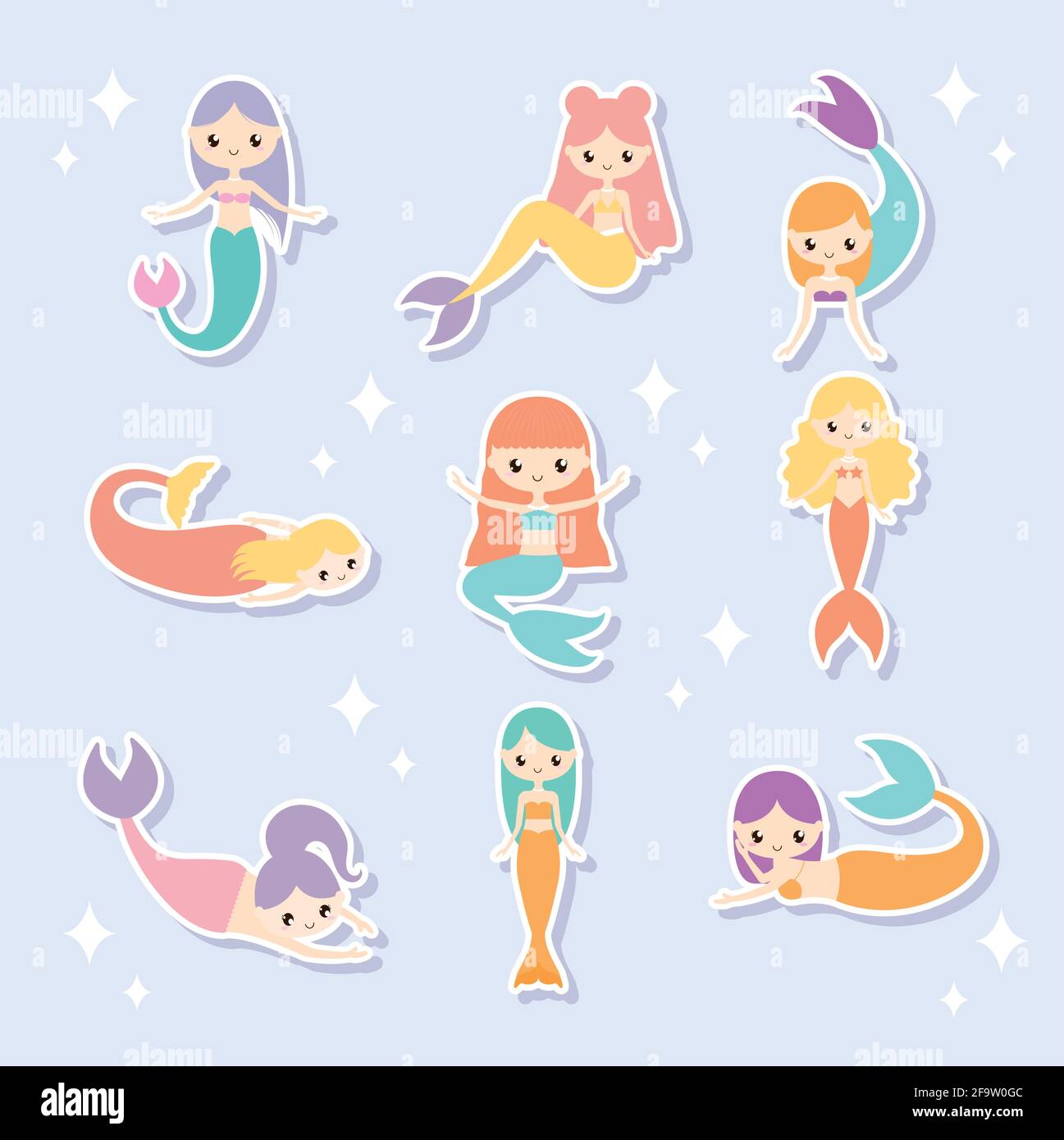 icônes mignonnes de mermaids Illustration de Vecteur