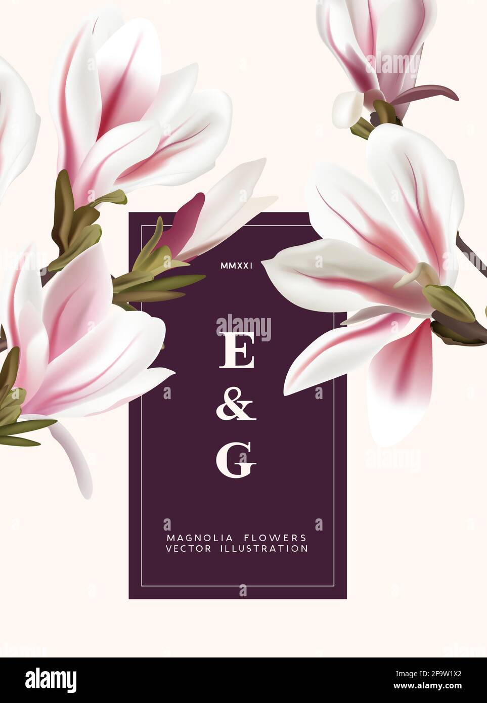 Magnolia naturel fleurs réalistes motifs d'invitation contemporains. Illustration vectorielle d'arrière-plan de motif floral de marketing d'événement. Illustration de Vecteur