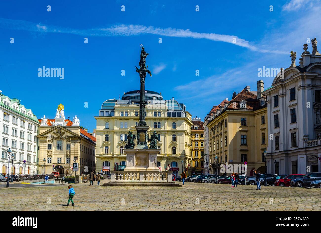 VIENNE, AUTRICHE, 30 AVRIL 2015 : colonne Marian sur la place Am Hof avec statue de la Vierge Marie au sommet de Vienne. La colonne a été construite entre 1664 et Banque D'Images