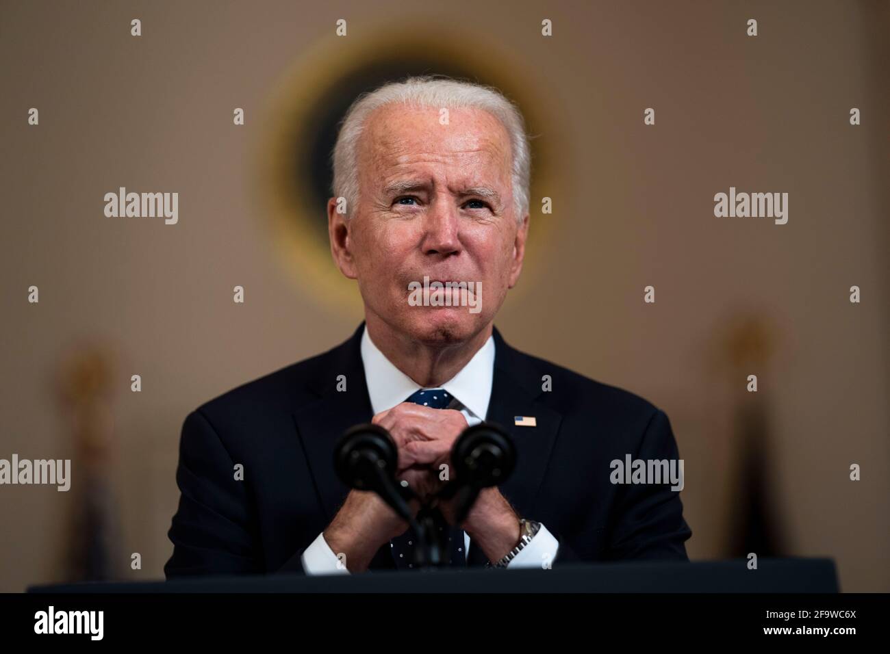 Washington, DC, le mardi 20 avril 2021. Le président des États-Unis Joe Biden fait des remarques au sujet de la condamnation de Derek Chauvin, à la Maison Blanche à Washington, DC, le mardi 20 avril 2021.Credit: Doug Mills/Pool via CNP /MediaPunch Banque D'Images