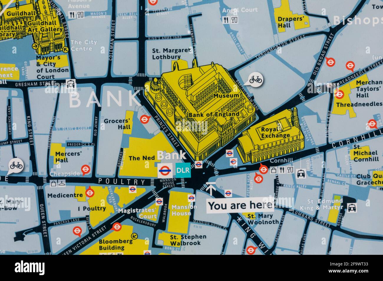 Angleterre, Londres, ville de Londres, carte des rues montrant la Banque d'Angleterre et les environs Banque D'Images