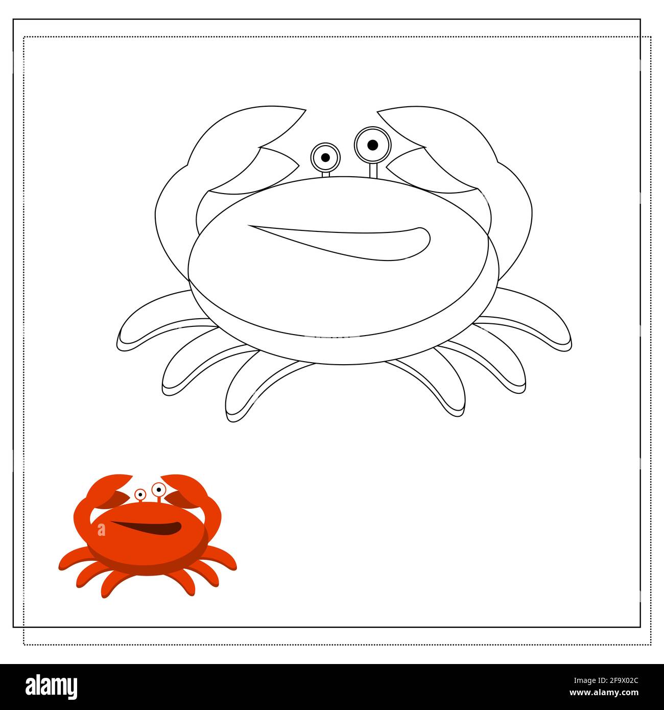 Page du livre de coloriage, crabe. Version de l'esquisse et de la couleur. Livre de coloriage pour enfants. Illustration vectorielle isolée sur fond blanc Illustration de Vecteur