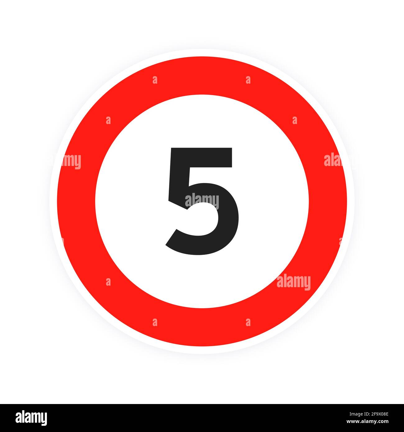Limite de vitesse 5 route ronde icône signe plate design vectoriel illustration isolée sur fond blanc. Entourez la signalisation routière standard du numéro 5 Illustration de Vecteur