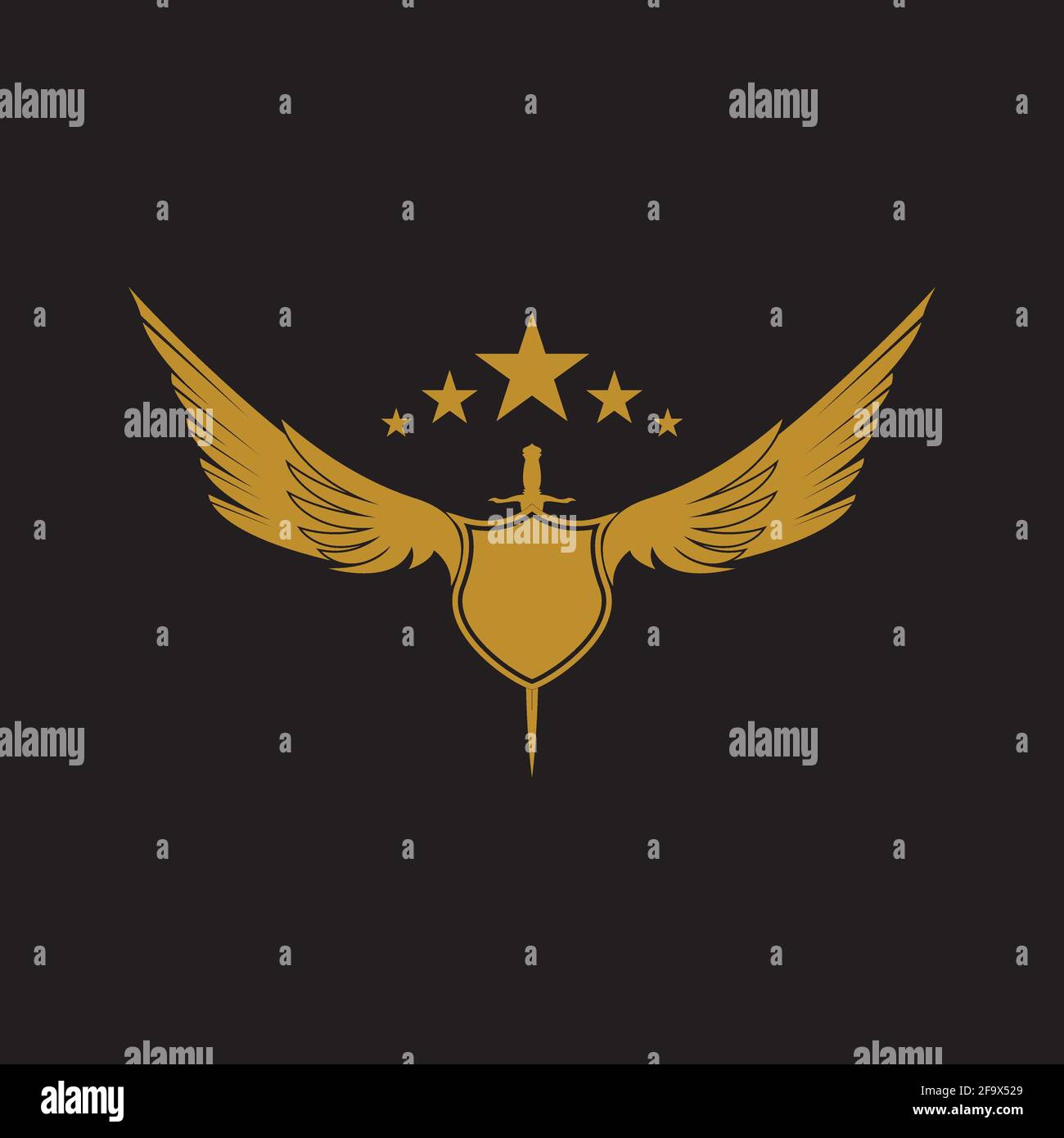 Épée à ailes dorées avec icône de vecteur de bouclier. Illustration de Vecteur