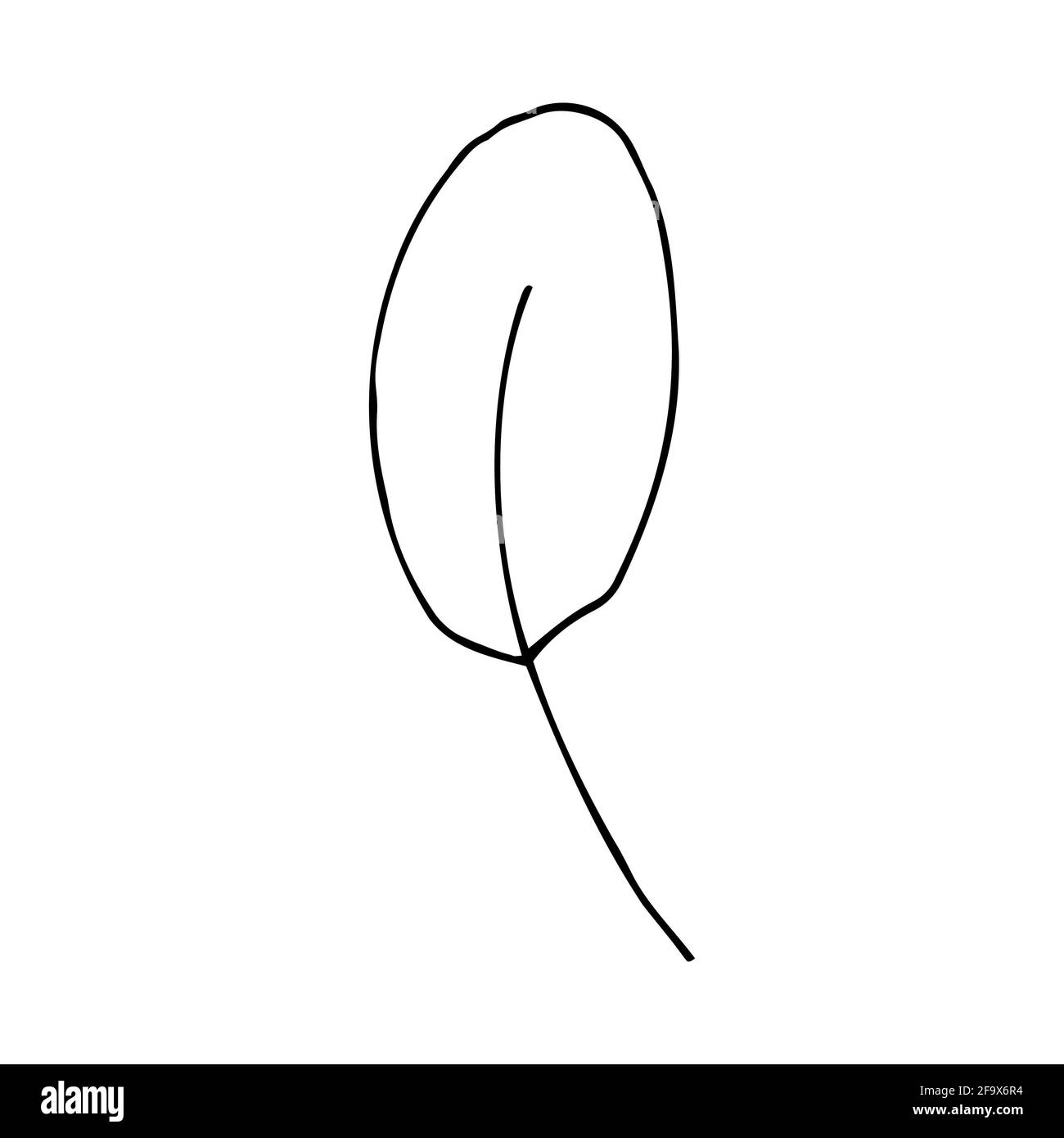 branche vectorielle avec feuilles noires et blanches. Illustration botanique minimaliste, dessin à la main Banque D'Images
