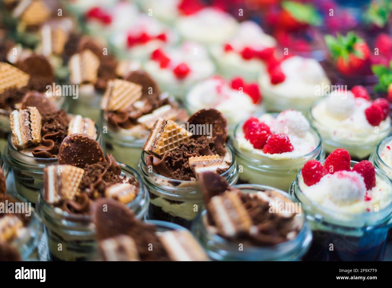 Assortiment de desserts bio dans un café-réfrigérateur Banque D'Images