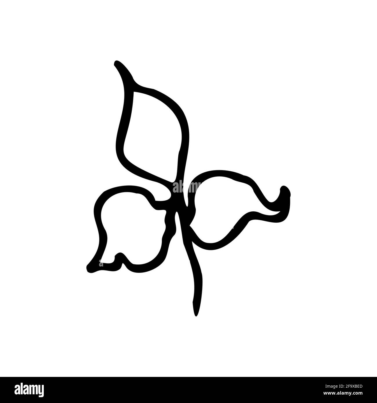 branche vectorielle avec feuilles noires et blanches. Illustration botanique minimaliste, dessin à la main Banque D'Images