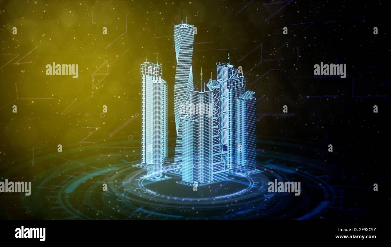 cg 3d illustration de l'industrie, maillage bâtiments urbains rendus Banque D'Images