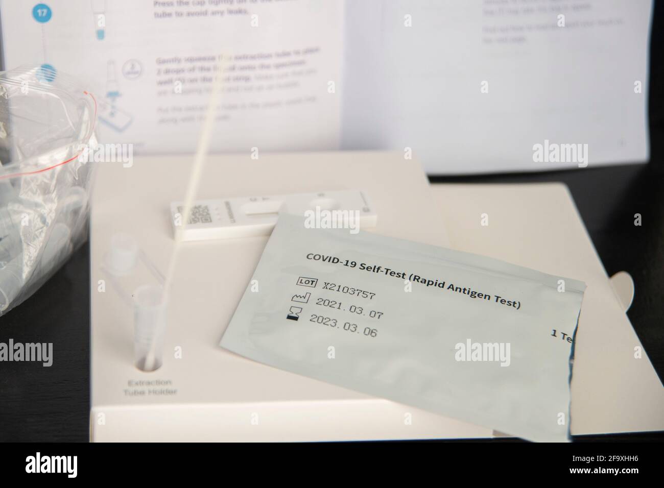 Coronavirus Covid Home test, kit de test rapide de l'antigène Banque D'Images