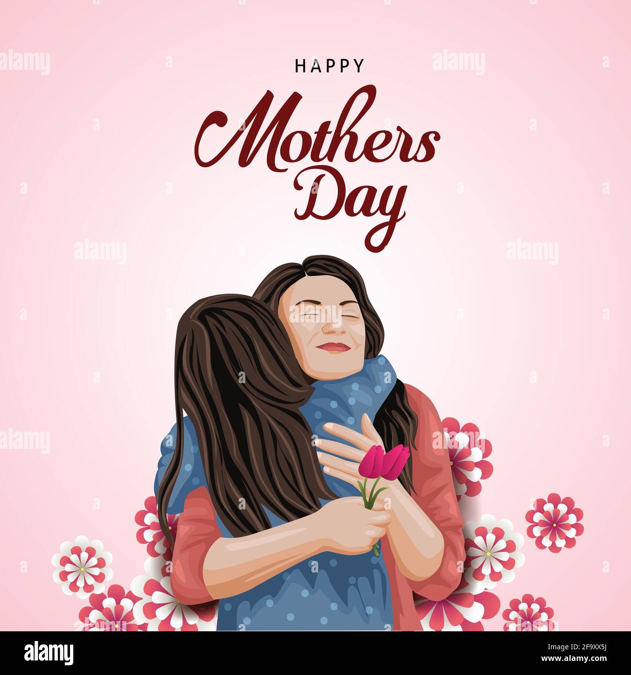 Bonne salutation de fête des mères. Mère et fille embrassant. Vacances en famille et de la convivialité. Vecteur illustration design Illustration de Vecteur