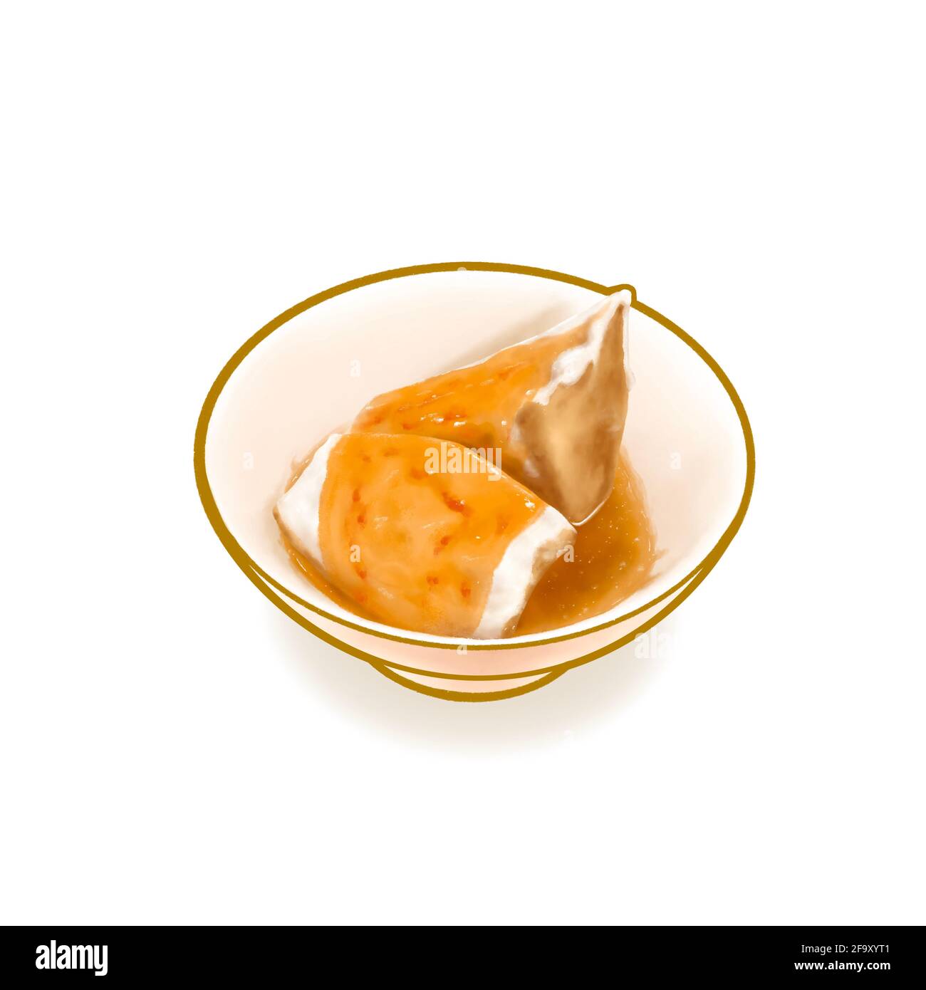 Tofu farci de viande hachée, une peinture numérique de viande taïwanaise traditionnelle caillé de haricots farcis avec sauce épicée nourriture Isométrique icône de dessin animé raster Banque D'Images