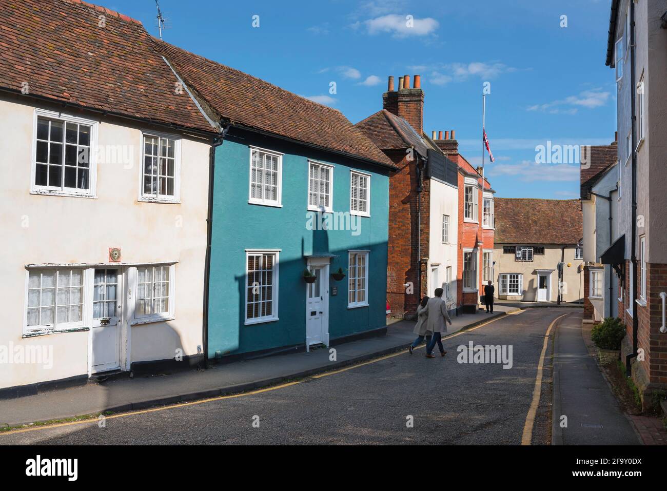 Ville de campagne d'Essex, vue sur une rangée de maisons de ville attrayantes dans la ville de marché d'Essex de Saffron Walden, Essex, Angleterre, Royaume-Uni. Banque D'Images