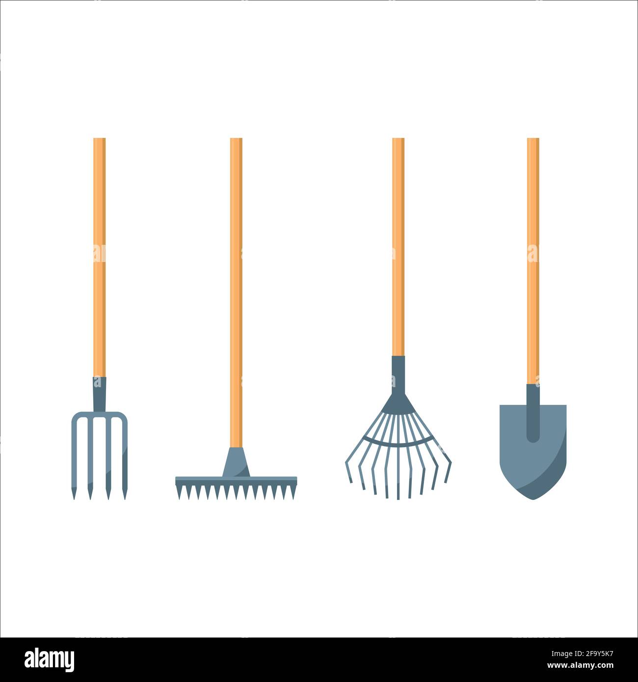 Icônes de pelle ou de pelle, de râteau et de fourche Illustration de Vecteur