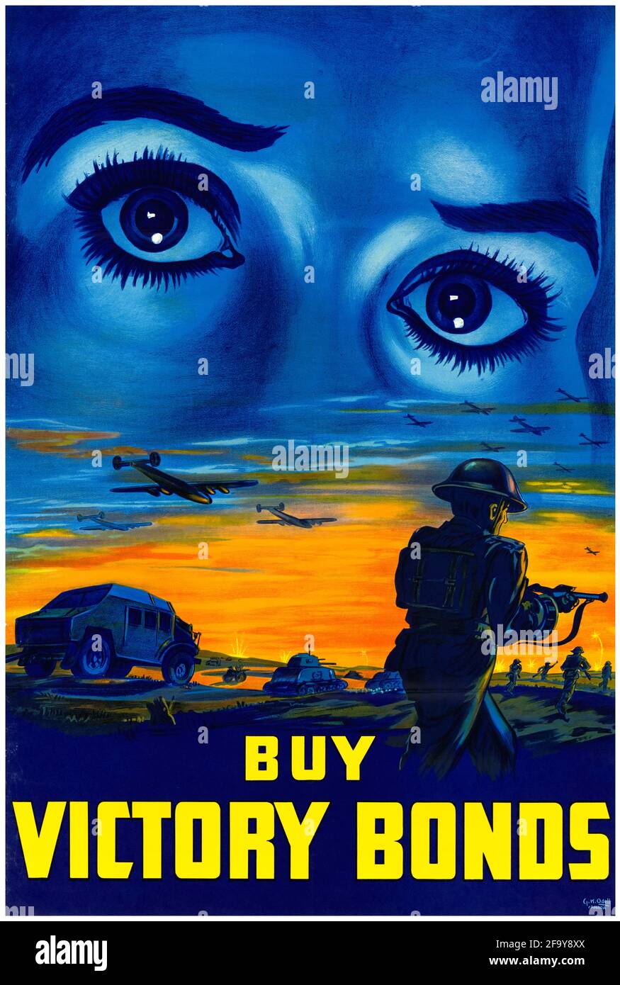 Canadien, affiche de financement de la Seconde Guerre mondiale, Buy Victory Bonds, 1942-1945 Banque D'Images
