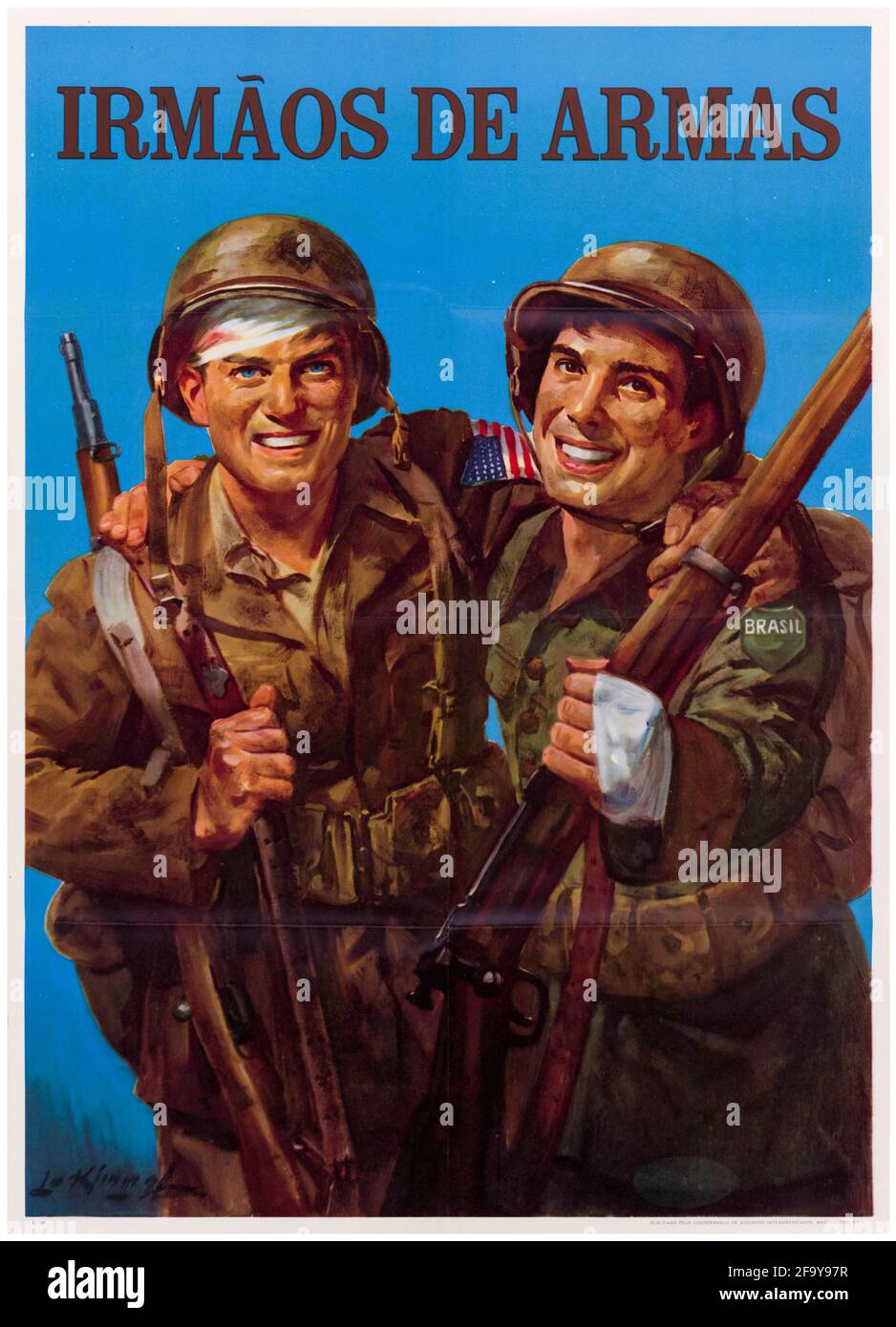 Amérique du Sud et Amérique, affiche de propagande de l'OCIAA de la Seconde Guerre mondiale, Brothers in Arms (Irmaos de Armas), 1942-1945 Banque D'Images