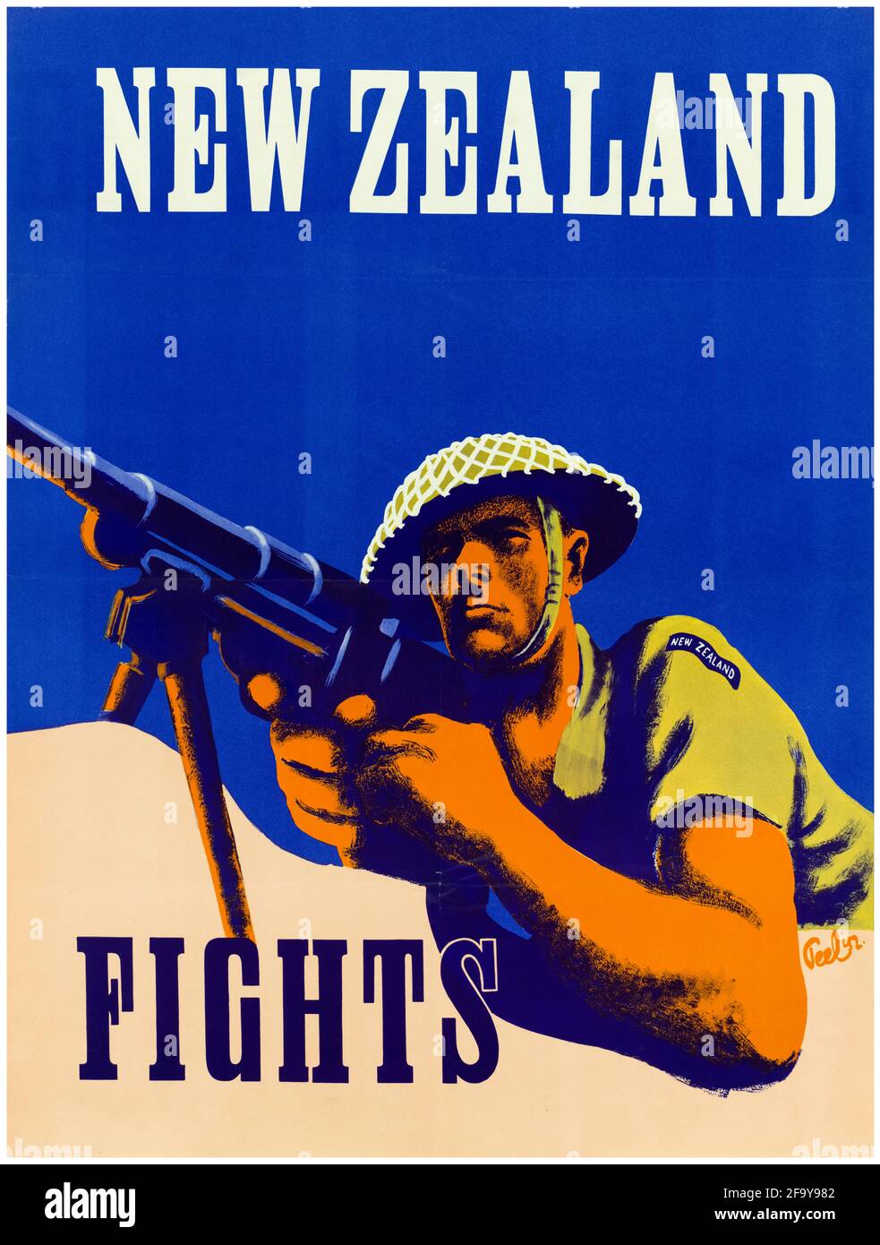 Nouvelle-Zélande, affiche de motivation de la Seconde Guerre mondiale, New Zealand Fights, 1942-1945 Banque D'Images