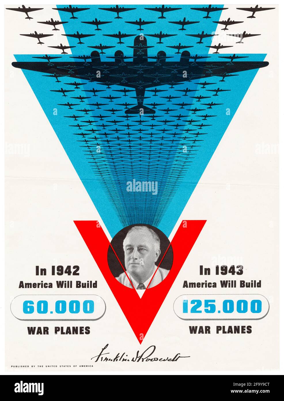 American, WW2 Workplace Manufacturing Productivity poster, War planes (Franklin D Roosevelt), 1942-1945 Banque D'Images