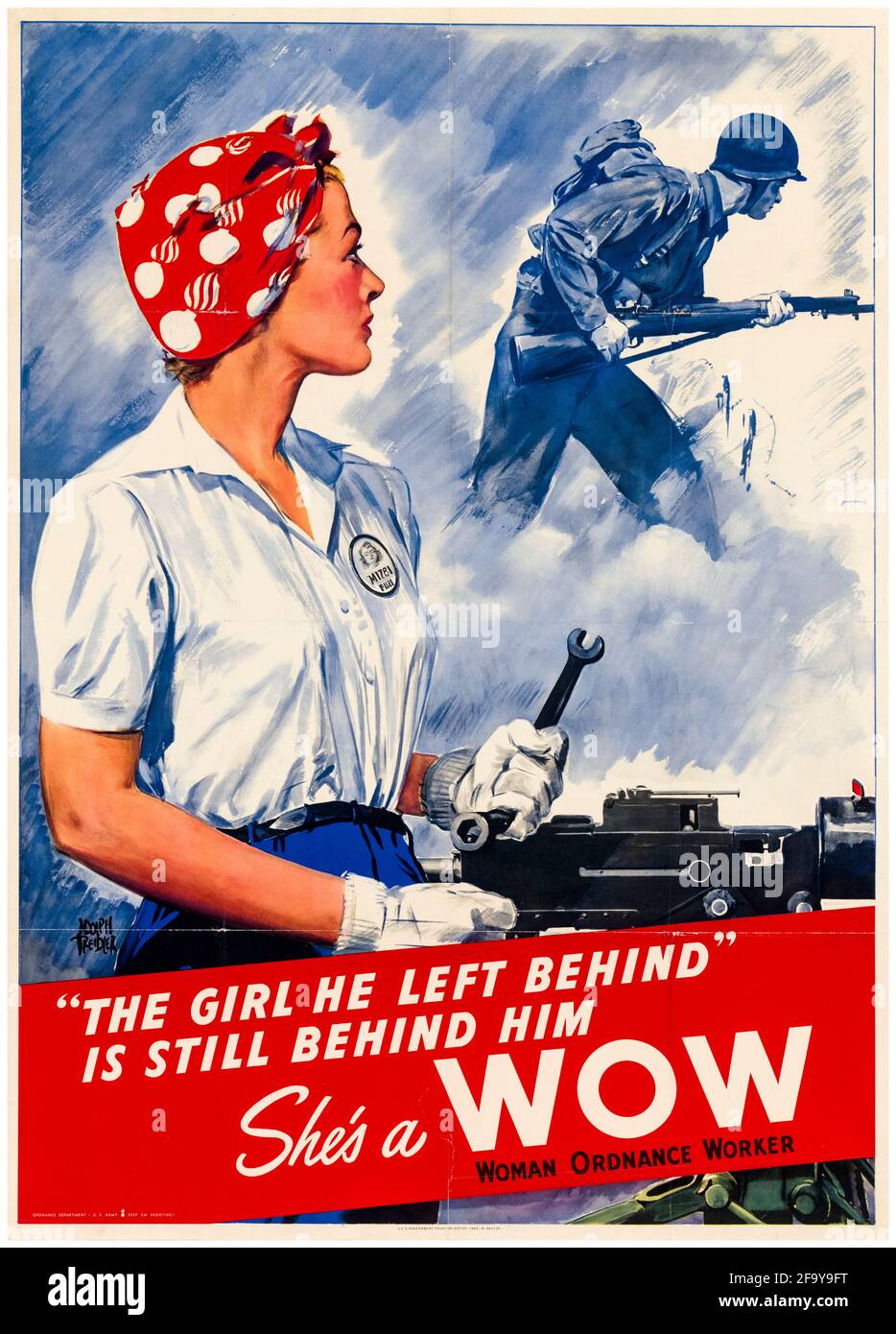 Américaine, affiche de travail de guerre féminine de la Seconde Guerre mondiale, elle est une WOW (femme Ordnance Worker), (femme faisant du travail de fabrication dans une usine), 1942-1945 Banque D'Images