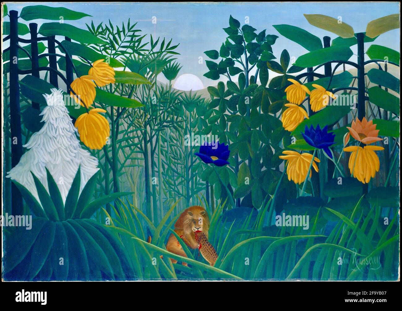 Œuvre d'Henri Rousseau intitulée le passé du Lion Banque D'Images
