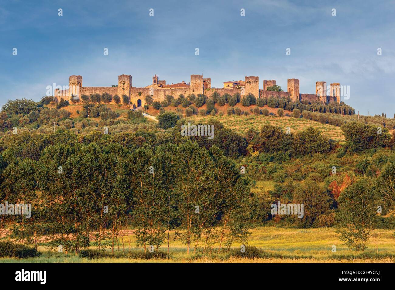 Monteriggioni, province de Sienne, Toscane, Italie. Ville médiévale fortifiée datant du XIIIe siècle. Banque D'Images