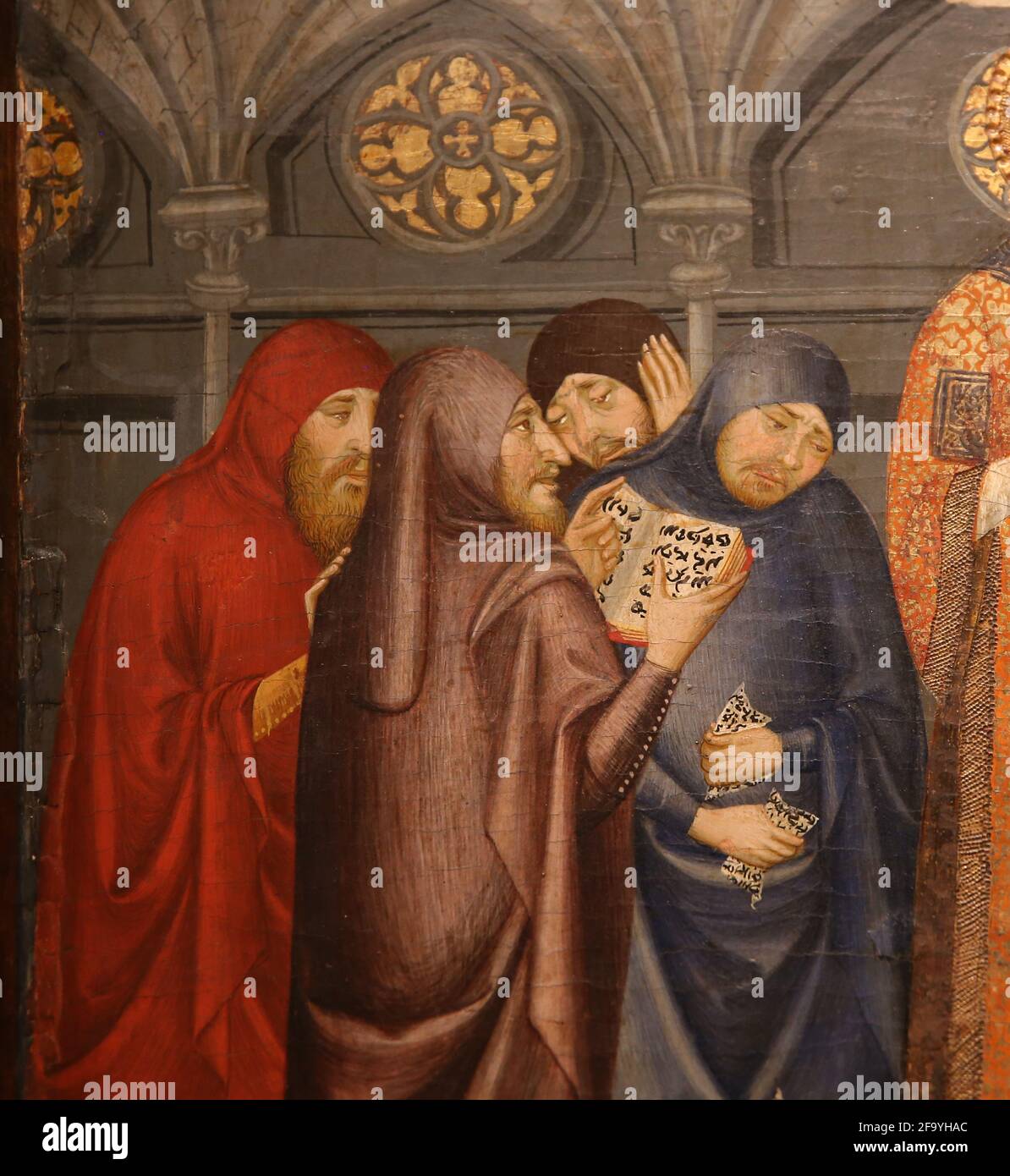 Retable de St Stephen par Jaume Serra. C. 1385. Monastère de Sainte-Marie-de-Gualter. Le dispote avec les juifs. Détail des juifs. Musée national d'art de Banque D'Images