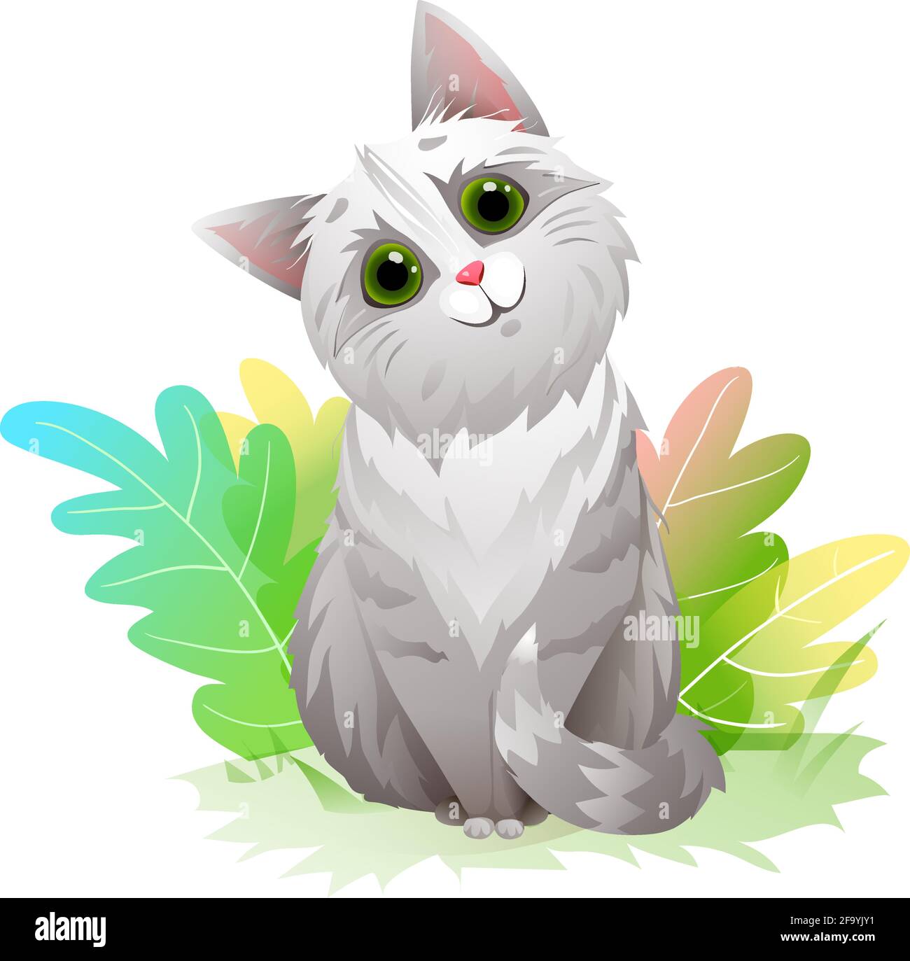 Adorable et amusant chat ou chaton dans la mascotte nature Illustration de Vecteur