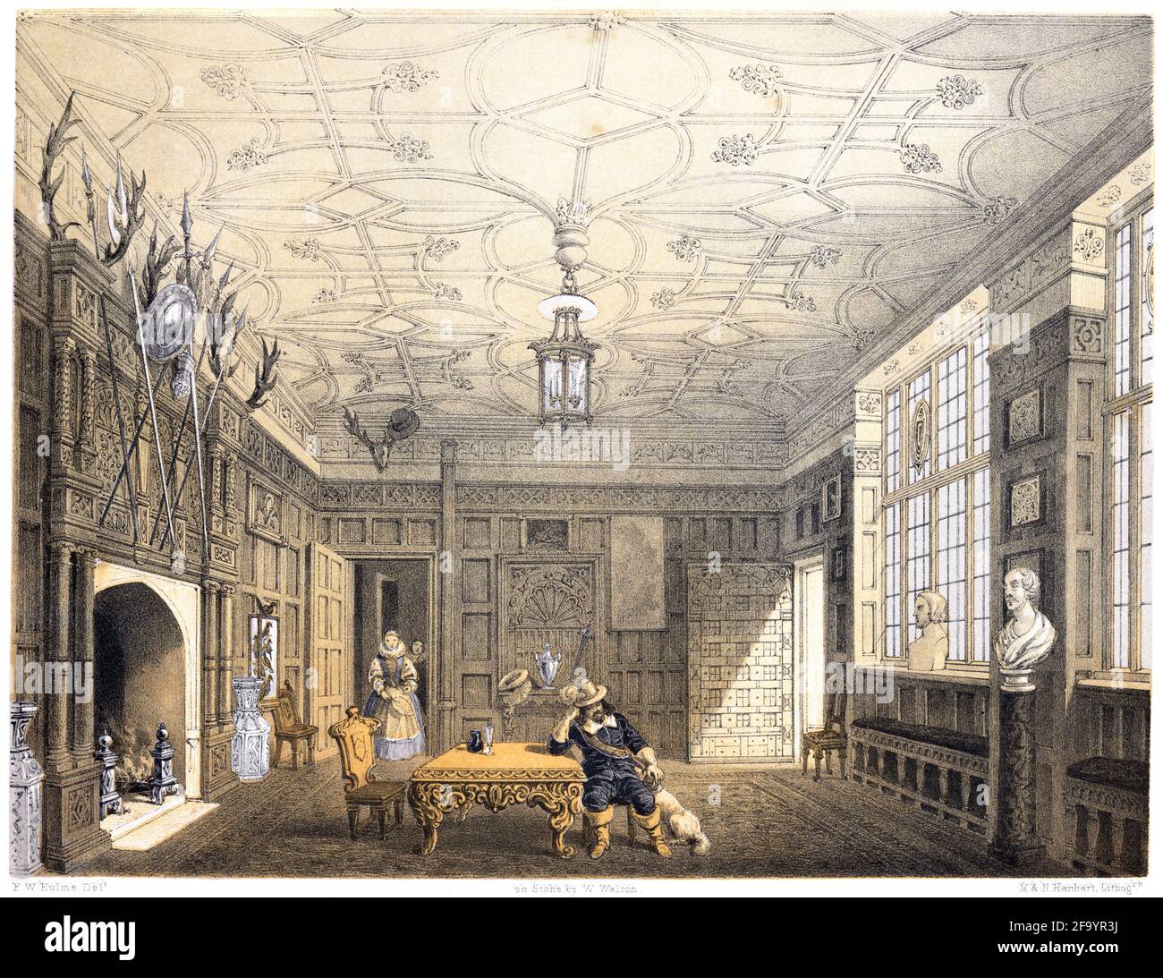 Une lithotinte de Ford House (Old Forde House) Devon UK scanné à haute résolution à partir d'un livre imprimé en 1858. L'artiste F W Hulme meurt en 1884. Banque D'Images