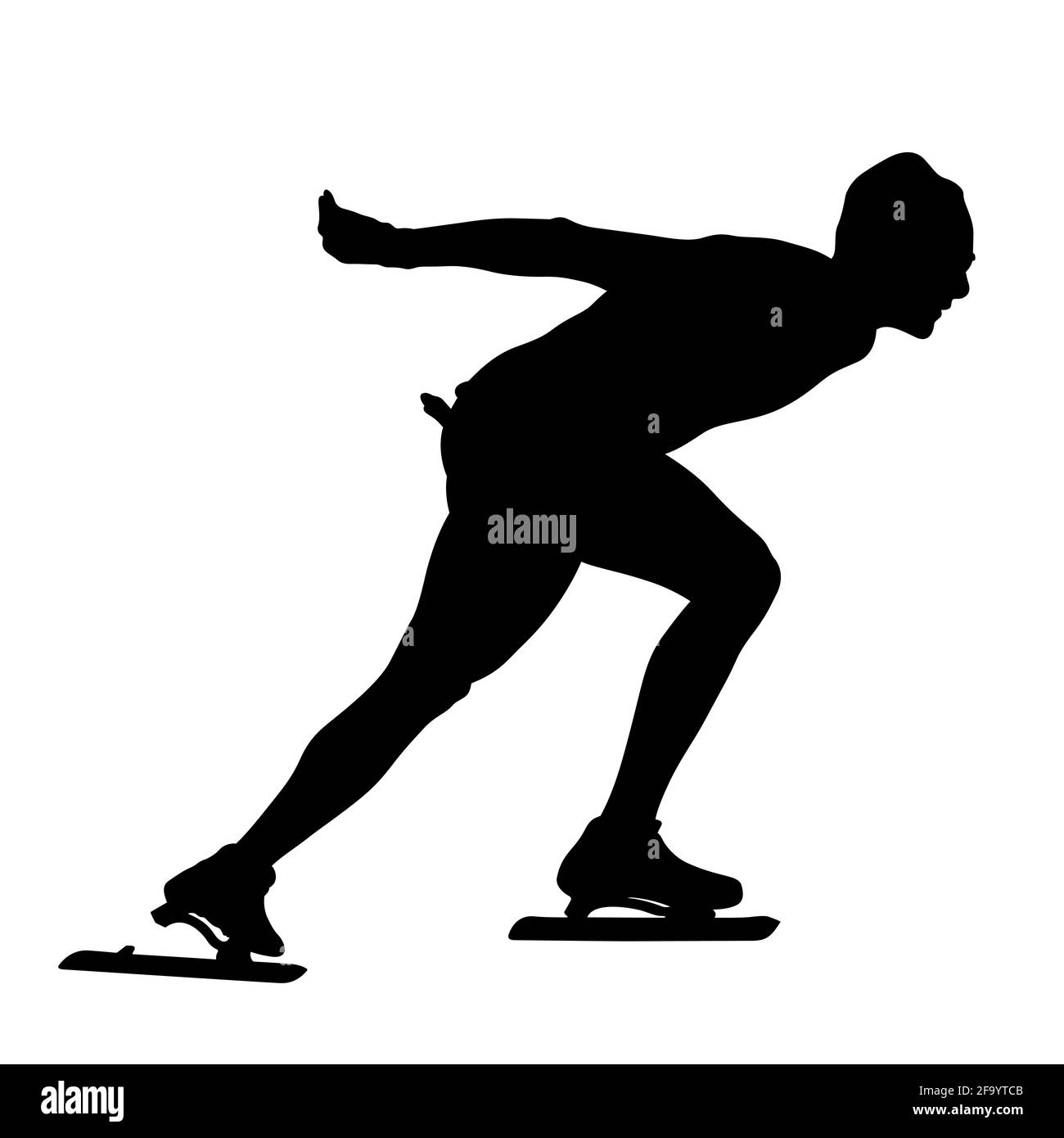 speedskater athlète silhouette noire sur fond blanc Banque D'Images