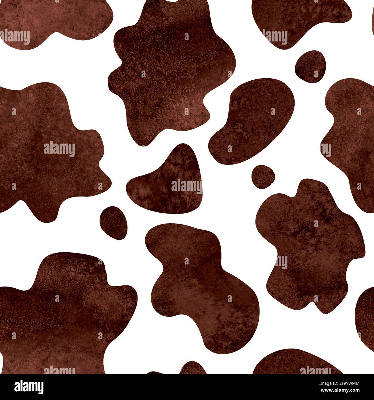 Motif abstrait taches de vache marron et blanc sur fond transparent. Aquarelle peau de fourrure d'animaux dessinés à la main texture tachetée. Imprimé aquarelle texturé pour Banque D'Images