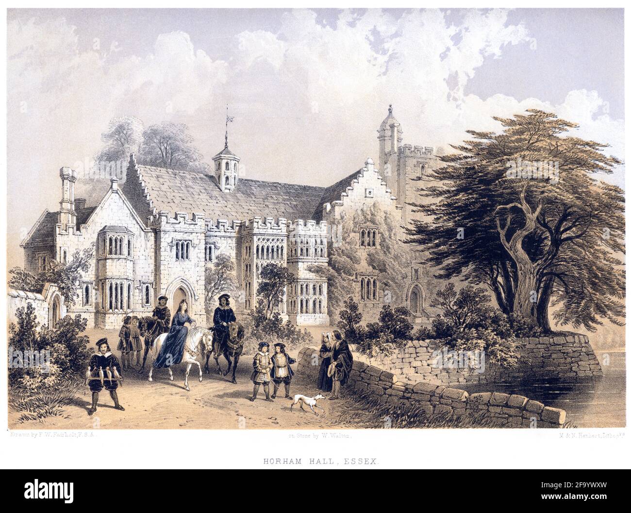 Un lithotint de Horham Hall, Essex UK, scanné à haute résolution à partir d'un livre imprimé en 1858. Je pensais libre de droits d'auteur. Banque D'Images