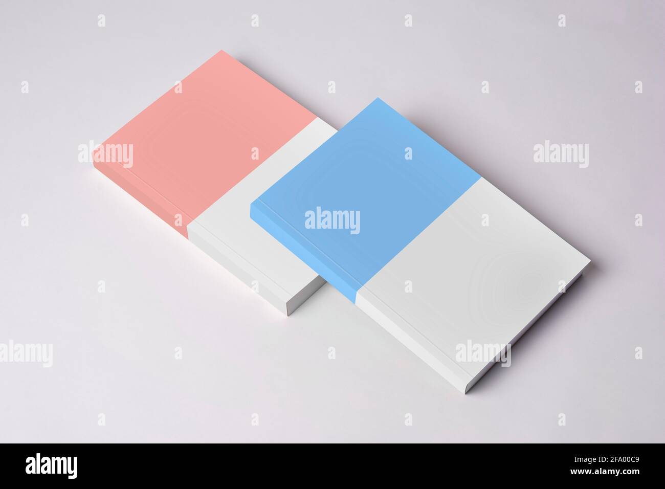 Deux nouveaux livres fermés avec couverture vierge sur la table, série de maquettes PSD éditables avec modèle de couches d'objet intelligent prêt pour votre conception, les livres couvre sel Banque D'Images