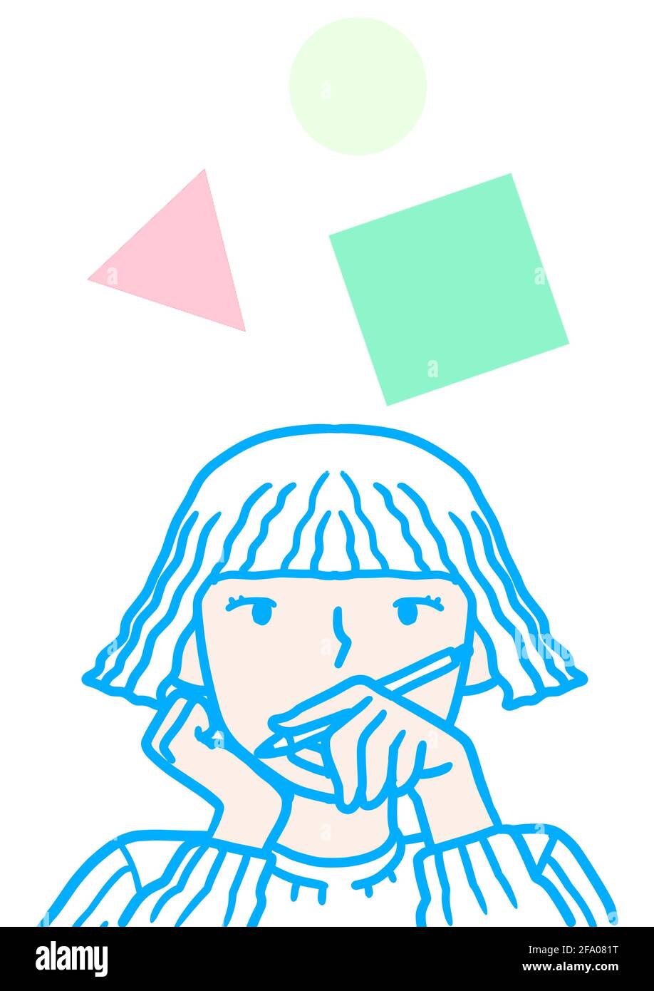 Illustration d'une femme aux cheveux courts. Pensée logique.illustration simple. Banque D'Images