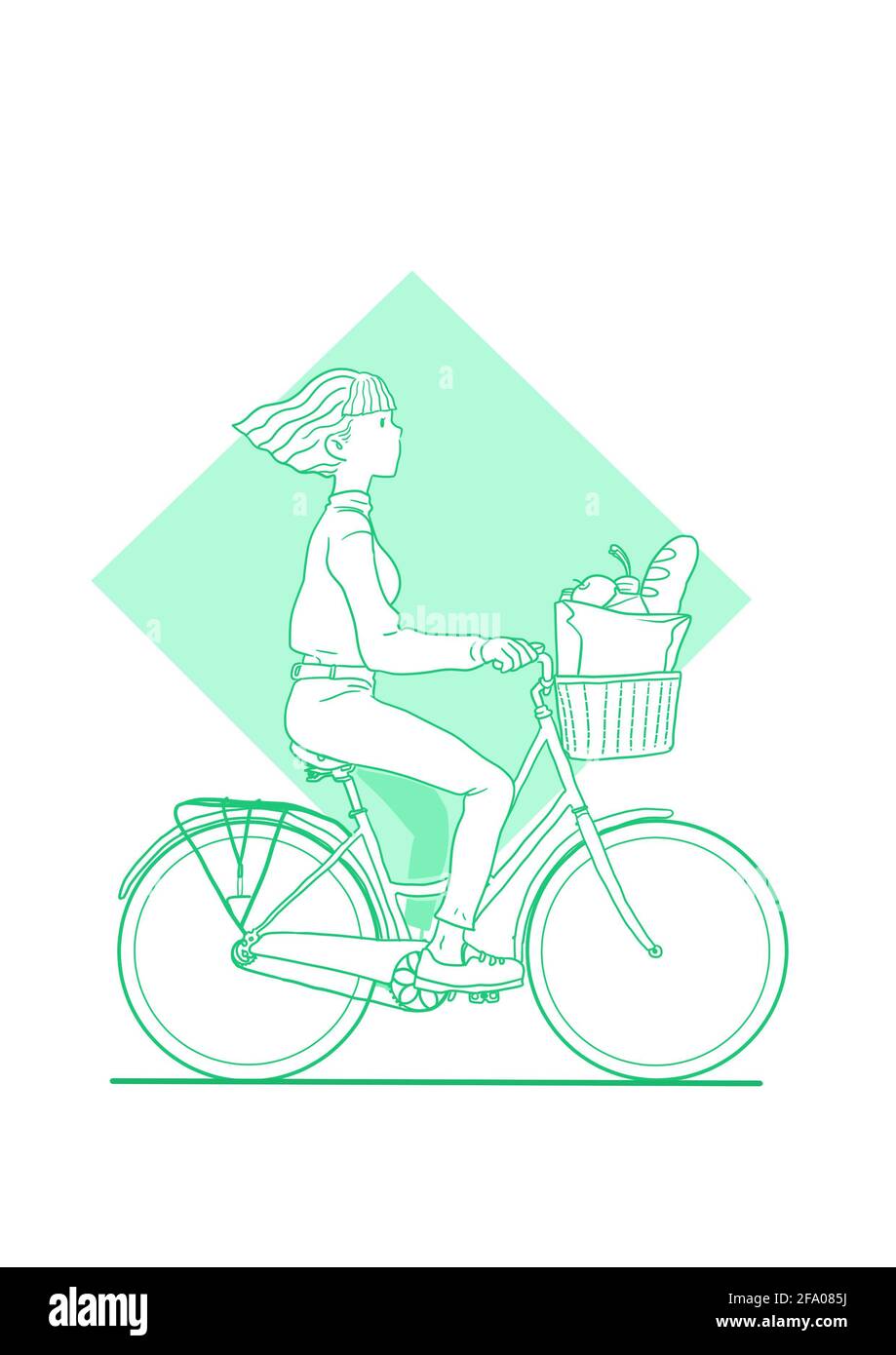 Illustration d'une fille qui va faire du shopping et de manèges un bicycle.simple d'illustration Banque D'Images